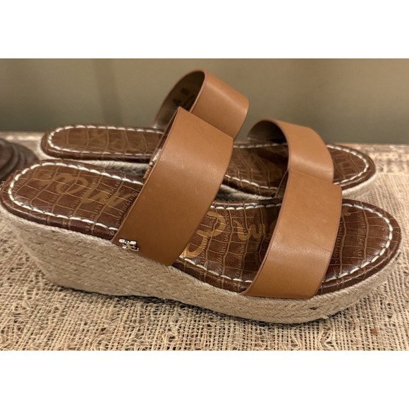 Sam Edelman Rubie Slip On Wedge Tan Brown Rattan Sandals Sz 6.5 - Picture 8 of 11